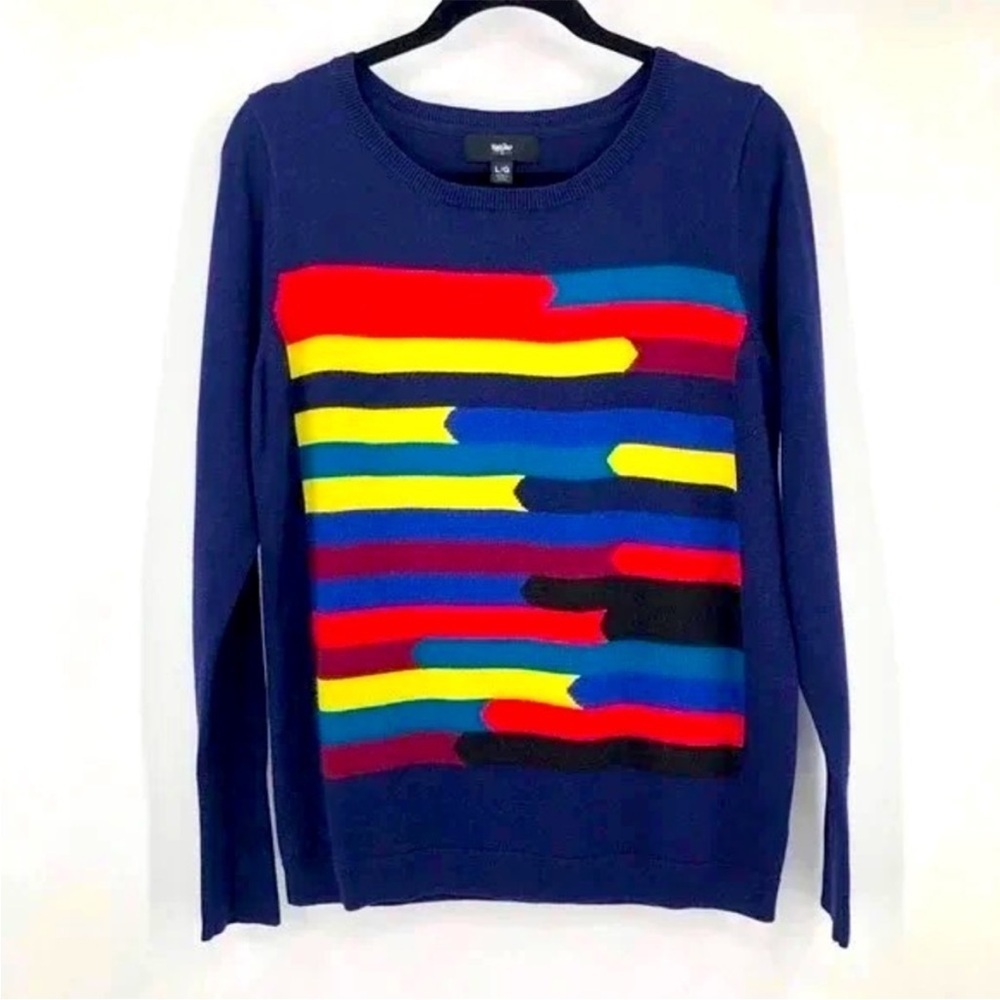 Mossimo Supply Co. Navy Blue Red
Yellow Geometric Crew Neck Sweater
Sz M
